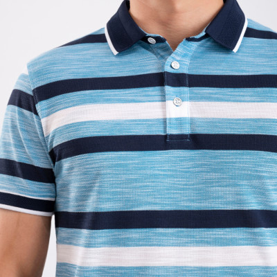 Áo Polo nam ngắn tay kẻ ngang xanh dương-navy ALGPLO86