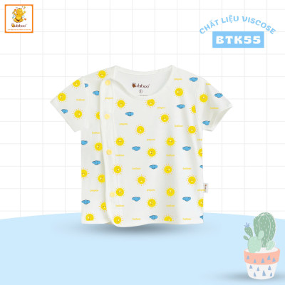 Áo Sơ Sinh Cổ Lệch Hoạ tiết Tay Ngắn Cho Bé