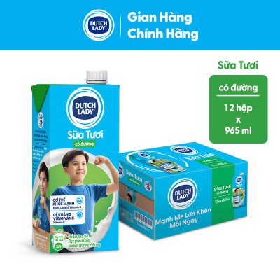 Thùng 12 Hộp Sữa Tươi Tiệt Trùng Dutch Lady Cô Gái Hà Lan Có Đường (12 X 965ML)