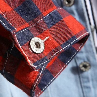 Áo khoác Jeans Nam Unisex phối nón Caro sọc đỏ cao cấp