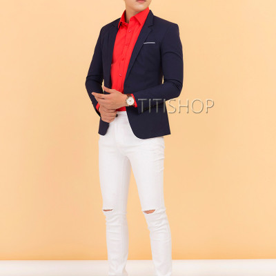 Áo vest nam Titishop EVN152 Xanh đen 1 nút