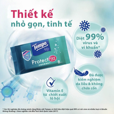 [MUA 3 LỐC TẶNG 1 GÓI KHĂN ƯỚT PROTECT] Khăn Uớt Mini Tempo Protect Ngăn Ngừa Vi Khuẩn cao cấp - Diệt khuẩn 99% - Thương hiệu Đức