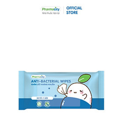 Khăn ướt kháng khuẩn Pharmacity Anti-bacterial Wipes kết hợp dưỡng ẩm (Gói 30 tờ)