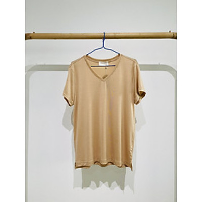 Áo phông trơn cổ tim tay gập unisex vải Tencel tự nhiên