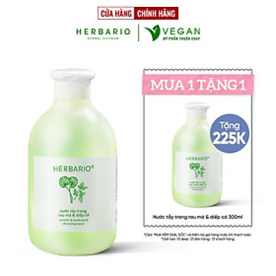 Nước tẩy trang rau má & diếp cá Herbario 300ml làm sạch sâu dịu nhẹ thuần chay