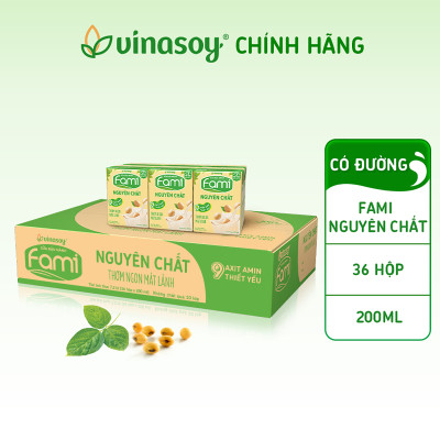 Thùng Sữa đậu nành Vinasoy Fami nguyên chất (200ml x 36 Hộp)