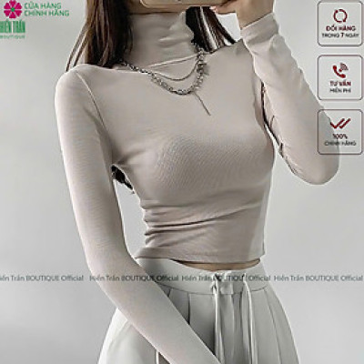 Áo croptop dài tay nữ Hiền Trần BOUTIQUE cổ lọ chất vải cotton co giãn giữ nhiệt tốt kiểu ôm body cá tính Women A5