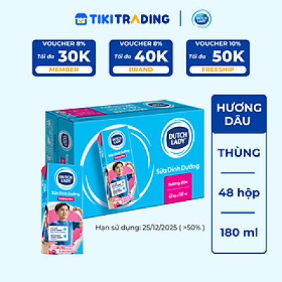 Thùng 48 Hộp Sữa Uống Tiệt Trùng Dutch Lady Cô Gái Hà Lan Dâu (48 x 180ml)
