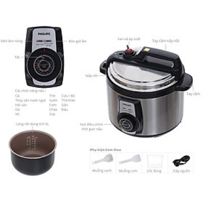 [HÀNG CHÍNH HÃNG] Nồi áp suất cơ Philips HD2103 - 5L - 900W | Hàng Chính Hãng