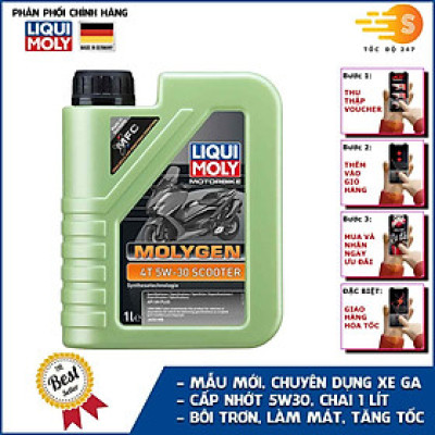 Dầu nhớt tổng hợp chuyên dụng cho xe tay ga Molygen Liqui Moly 1L 5W30 21718 - Mẫu mới, scooter, nhập Đức, mát xe