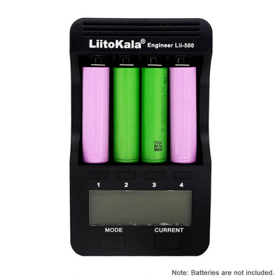 Bộ sạc pin thông minh LiitoKala Lii-500 có 4 khe cắm pin Màn hình LCD cho Ni-MH Ni-Cd Li-ion - Đen - Phích cắm của Vương quốc Anh