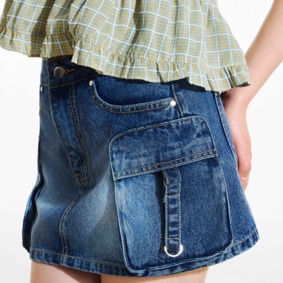 DOTTIE - Chân váy denim ngắn túi đắp - Xanh đậm - S0221