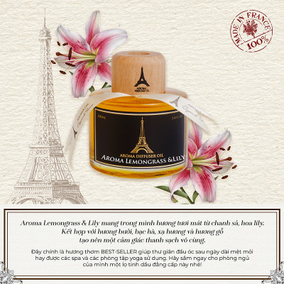 Lemongrass & Lily Jubilé - Tinh Dầu Thơm Phòng Que Gỗ, Nước Hoa Khuếch Tán Thiên Nhiên 100ml Cao Cấp, Sang Trọng