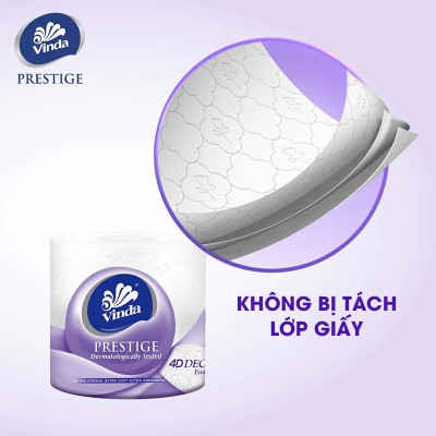 [MUA 3 LỐC GVS PRESTIGE 4D TẶNG 5 CUỘN + 1 MÓC KHÓA] Giấy vệ sinh cao cấp Vinda Prestige 4D 3 lớp (8 Cuộn)