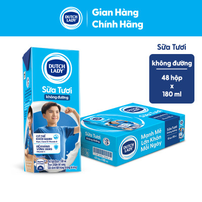 Thùng 48 Hộp Sữa Tươi Tiệt Trùng Dutch Lady Cô Gái Hà Lan Không Đường (48X180ml)