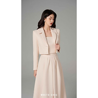 Set áo blazer & chân váy xòe Euphoria thiết kế cao cấp WHITE CHIC