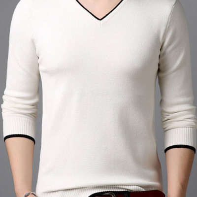 Áo len cổ tim dài tay nam thời trang Hàn Quốc SAL212 Trắng
