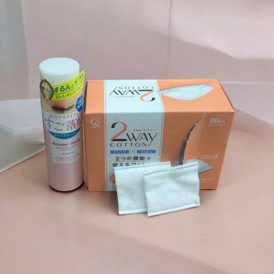 Combo Bông Tẩy Trang Cotton Labo Và Nước Tẩy Trang Nhanh Cho Vùng Mắt Kissme (120 mL)