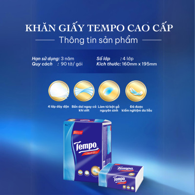[LỐC 4 GÓI] Khăn giấy rút cao cấp Tempo Softpack - 4 lớp bền dai, an toàn cho da - Thương hiệu Đức (4 gói/Lốc)