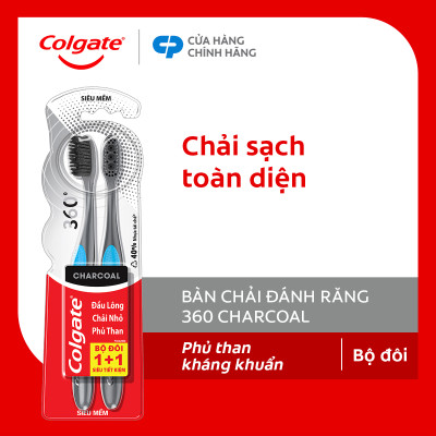 Bộ đôi bàn chải 360 Charcoal xoắn kép