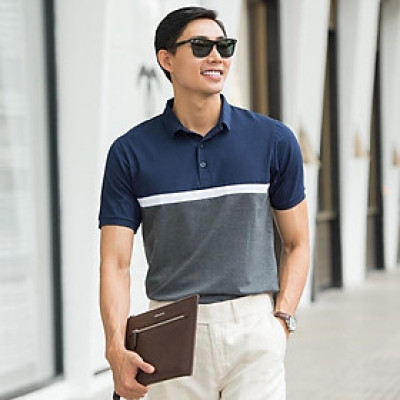 Áo Thun Có Cổ Xanh Phối Xám