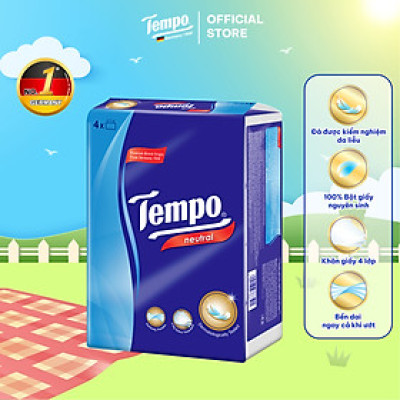 Lốc 4 Gói Khăn Giấy Cao Cấp Tempo Softpack Mùi Bạc Hà, 4 Lớp, Không Gây Kích Ứng Da (90 Tờ/ Gói) - Thương Hiệu Đức