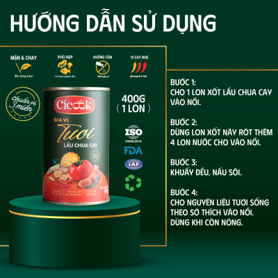 [SET TRÒN VỊ] 1 Lon Xốt Lẩu Chua Cay Cicook 370G + 1 Hộp Muối Chấm Ớt Xanh Cicook 180G+ 1 Lon Xốt Ướp Nướng Smoky 230G + 2 Gói Bột Ướp Thịt Nướng 10G*2