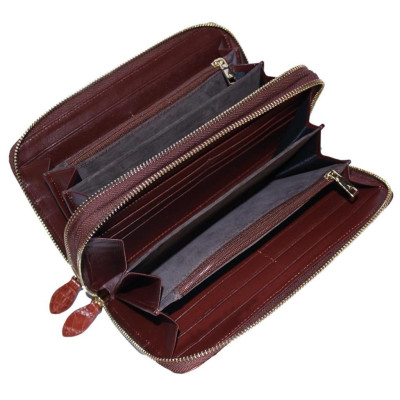 HC3735 - Ví nữ da cá sấu Huy Hoàng nhiều ngăn cầm tay màu nâu đỏ