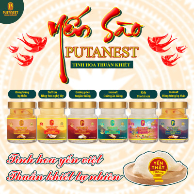 Yến chưng Saffron PUTANEST hộp quà tặng cao cấp 12 hũ 70ml bổ dưỡng đẹp da ngừa lão hoá