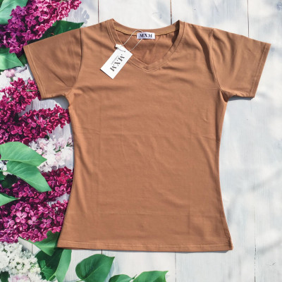 Áo thun nữ trơn cổ tim tay ngắn thun cotton 4 chiều form ôm body MXM ( ANU007 )