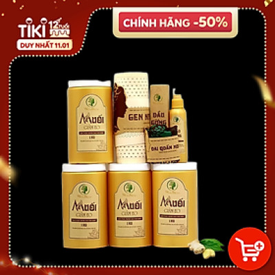 Bộ giảm eo sau sinh Wonmom ( 4 Hộp muối quấn bụng + 1 Dầu gừng + 1 Đai quấn muối + 1 Gen nịt bụng )