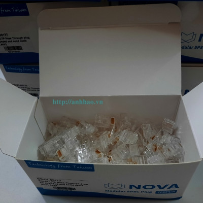 Đầu bấm mạng xuyên thấu Cat5/ cat6 Nova, chân cắm mạ vàng 50u, bấm không bị méo, lệch chân, Made in Taiwan