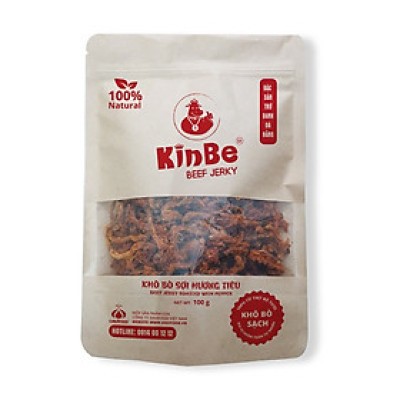 Khô Bò Sợi Hương Tiêu nhãn hiệu KINBE BEEF JERKY, khô bò sạch sợi mềm vị ít cay, ĐẶC SẢN TRỨ DANH ĐÀ NẴNG