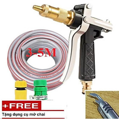  Bộ dây vòi xịt nước rửa xe, tưới cây . tăng áp 3 lần, loại 3m, 5m 206236 K đầu đồng,cút,nối vàng+ tặng mở chai
