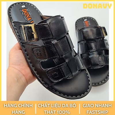 Dép quai ngang nam da bò thật 100% DONAVY,đính khuy thời trang may quai và đế rất chắc chắn DO3KD