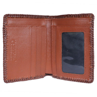 HP2462 - Bóp nam Huy Hoàng da đà điểu da bụng kiểu đứng đan viên màu vàng bò