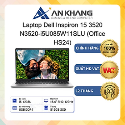 Laptop Dell Inspiron 15 3520 N3520-i5U085W11SLU( Core i5-1235U| 8GB| 512GB SSD| 15.6" FHD| Bạc) - Hàng Chính Hãng - Bảo Hành 12 Tháng Tại Dell Việt Nam