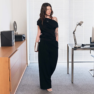 DOTTIE - Quần dài ống suông xếp ly - Đen - Q0387