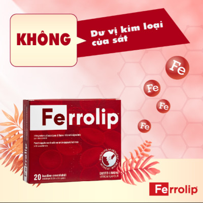 Sắt Bột Buccal Tan Ngay Trong Miệng Ferrolip ( hộp 20 gói) dự phòng thiếu máu cho người lớn, mẹ bầu 