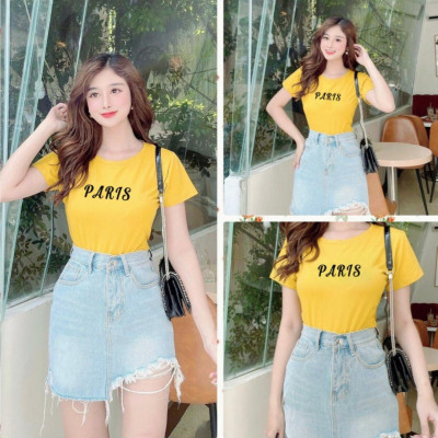 Áo thun nữ MXM ôm body thêu chữ Paris cotton 4 chiều từ 40kg - 52kg ( ANU029 )