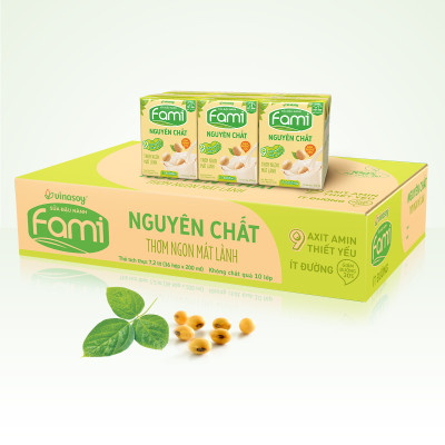 Thùng Sữa đậu nành Vinasoy Fami Nguyên Chất ít đường (200ml x 36 Hộp)