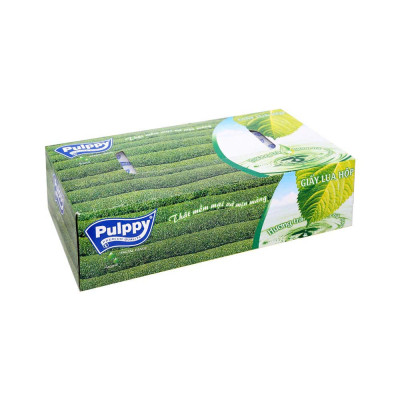Giấy Lụa Hộp Pulppy Hương Trà Khăn Giấy Rút 100 Tờ 2 Lớp