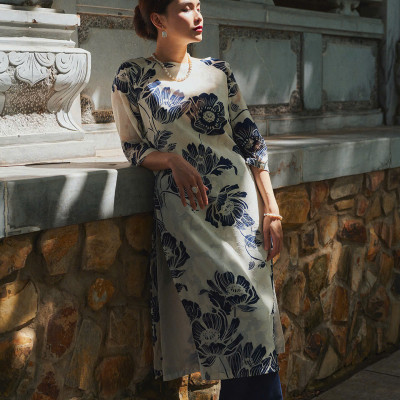 Áo Dài Cổ Thuyền Mẫu Đơn ADA013 thời trang thiết kế Hity