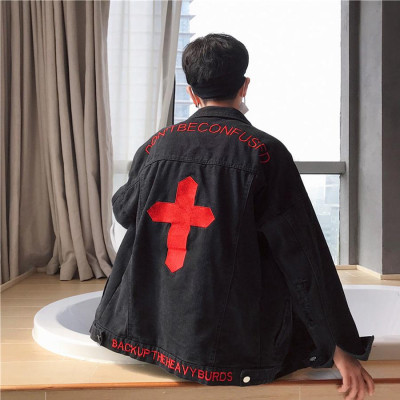 Áo khoác Jeans Nam phối hình chữ Thập thời thượng