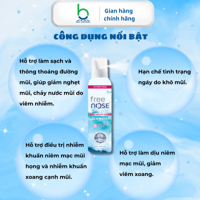 Xịt Mũi Free Nose Ưu Trương Hỗ Trợ Giảm Nghẹt Mũi, Chảy Nước Mũi Dành cho bé từ 3 tháng - Chai 120ml