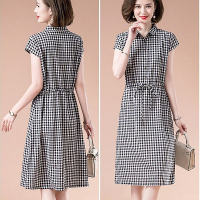 Váy sơ mi kẻ caro, váy công sở tay hến kèm dây rút eo Haint Boutique Da73