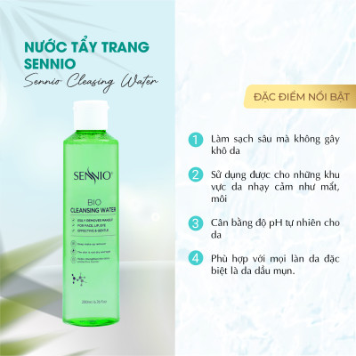 Nước tẩy trang không cồn Sennio Cleansing Water làm sạch sâu phù hợp với mọi làm da 200ml SNO 836