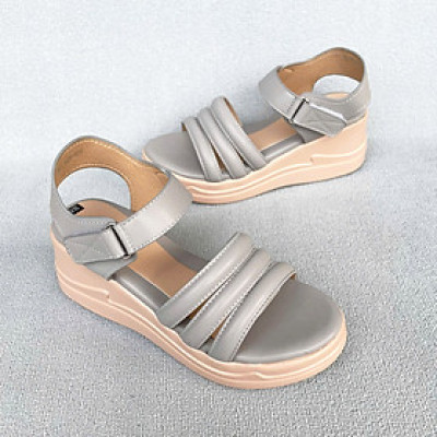 Giày sandal nữ đế bằng 7cm Trường Hải 2 màu đen, xam đế PU nhẹ SD145