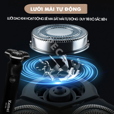 Máy cạo râu khô và ướt KEMEI KM-T85 chống thấm nước IPX6 công suất 8W sạc USB nhanh 1.5 giờ - Hàng chính hãng