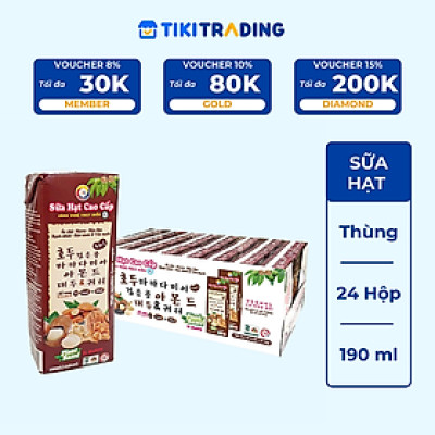 Sữa hạt cao cấp Óc chó-Macca-Đậu đen-Hạnh nhân-Đậu nành & Yến mạch 190ml (24 hộp/thùng)